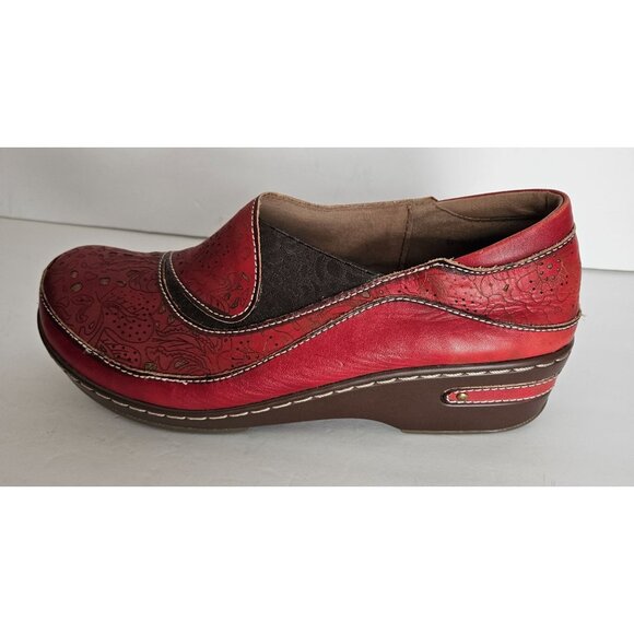 Spring Step L'Artiste Sz 40/9.5 Slip On Red Cut Out Floral shoes Art To Wear - Picture 8 of 11